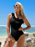 New sexy three-dimensional flower slanted shoulder one-piece swimsuit