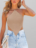 New fashionable and sexy solid color knitted vest backless strappy top