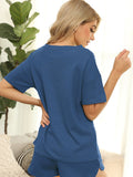 Women's Short Sleeve Loungewear Solid Color Casual Waffle Two-Piece Set