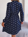 Women's elegant polka-dot lace-up waist long-sleeved pleated skirt
