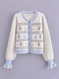 Women's bow round neck button-down knitted cardigan