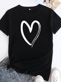 New women's casual cotton love pattern short-sleeved T-shirt