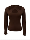 New solid color halter neck long sleeve top t-shirt