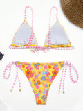 New fashionable holiday floral print strap triangle backless bikini