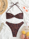 New women's adjustable strap sexy leopard print bikini two-piece set