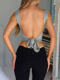 Spring and summer women's suspender cross large V-neck backless lace-up fashionable top