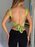 Spring and summer women's suspender cross large V-neck backless lace-up fashionable top