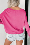 Rose Fiery Red Loose V Neck Dropped Long Sleeve Top