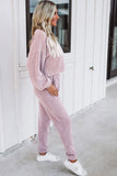 Pale Chestnut Ribbed Two Piece Pullover and Joggers Lounge Set
