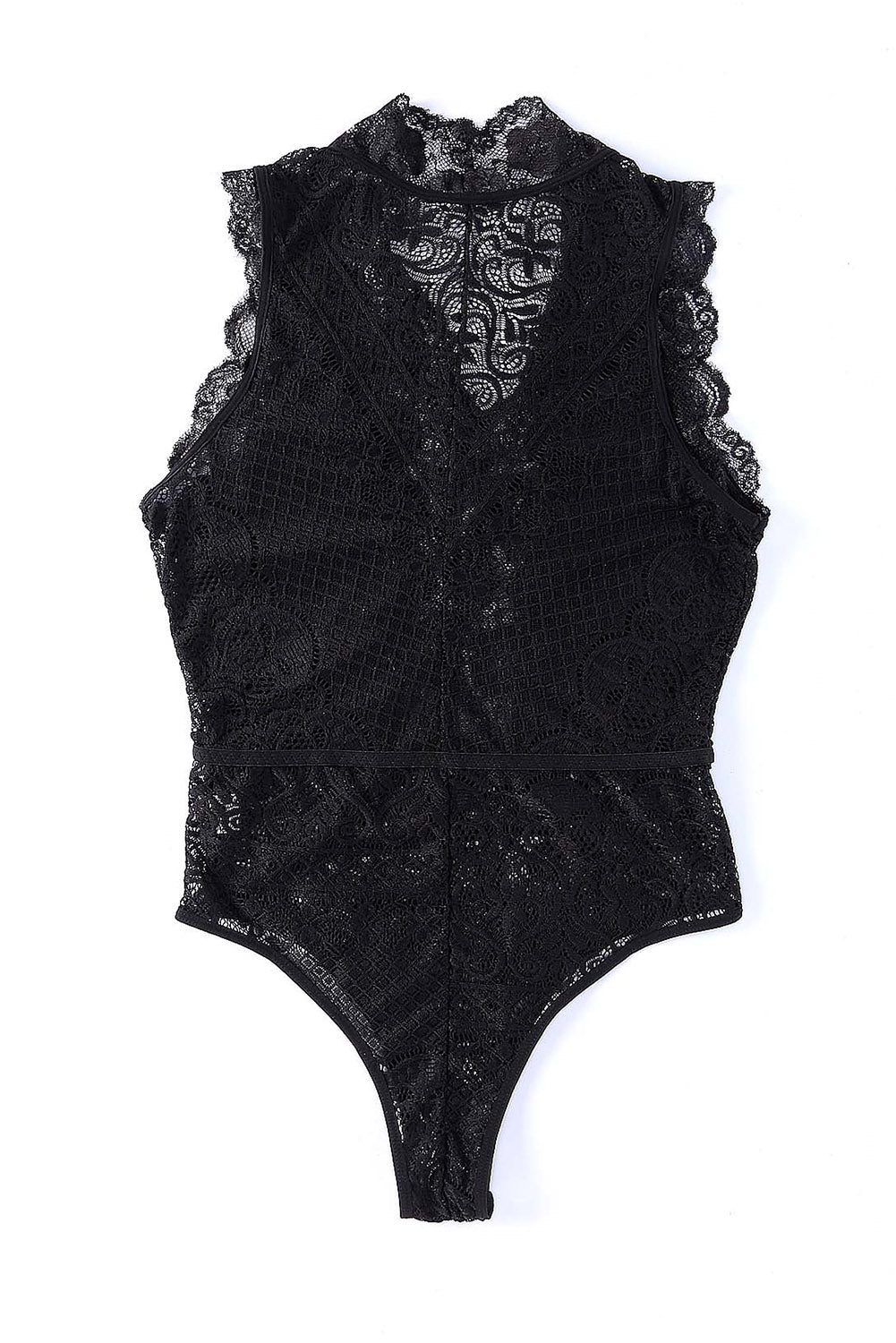 Black V Neck Hollow-out Lace Bodysuit
