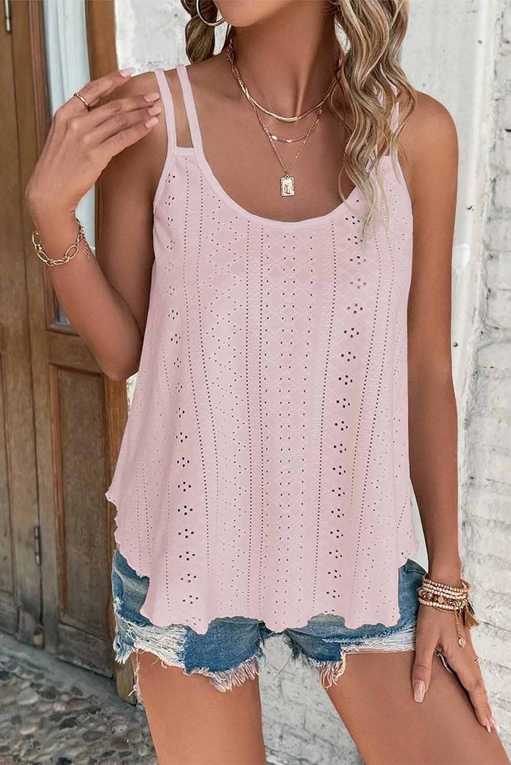 Pink Eyelet Strappy Scoop-Neck Tank Top