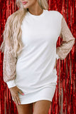 White Sequin Puff Sleeve Shift Mini Dress