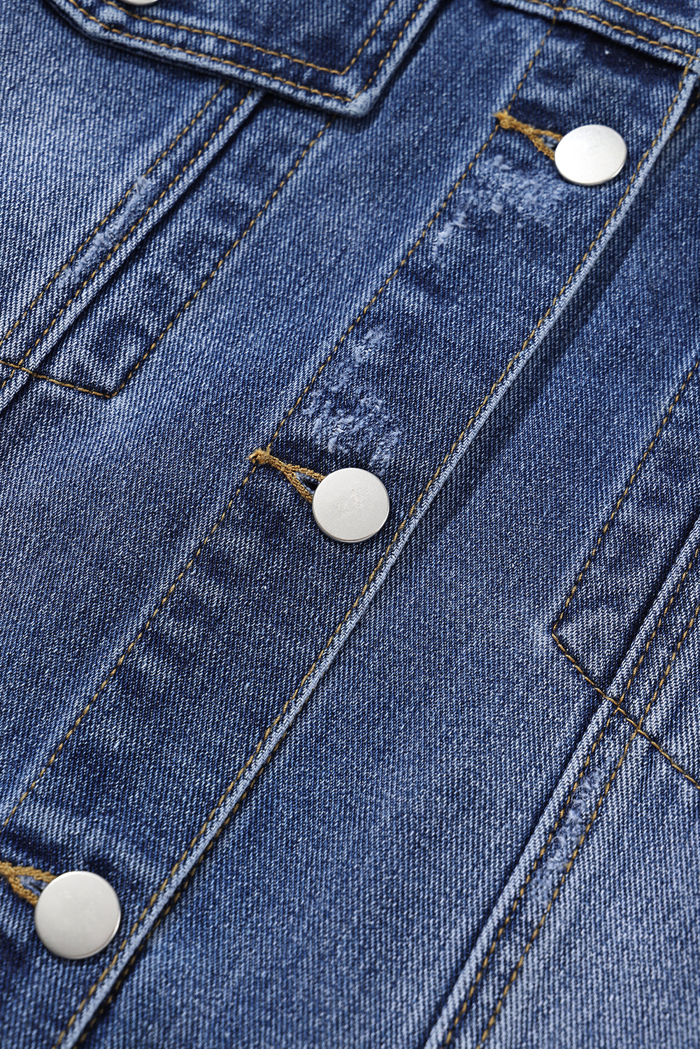 Dark Blue Plus Size Distressed Flap Pocket Denim Jacket