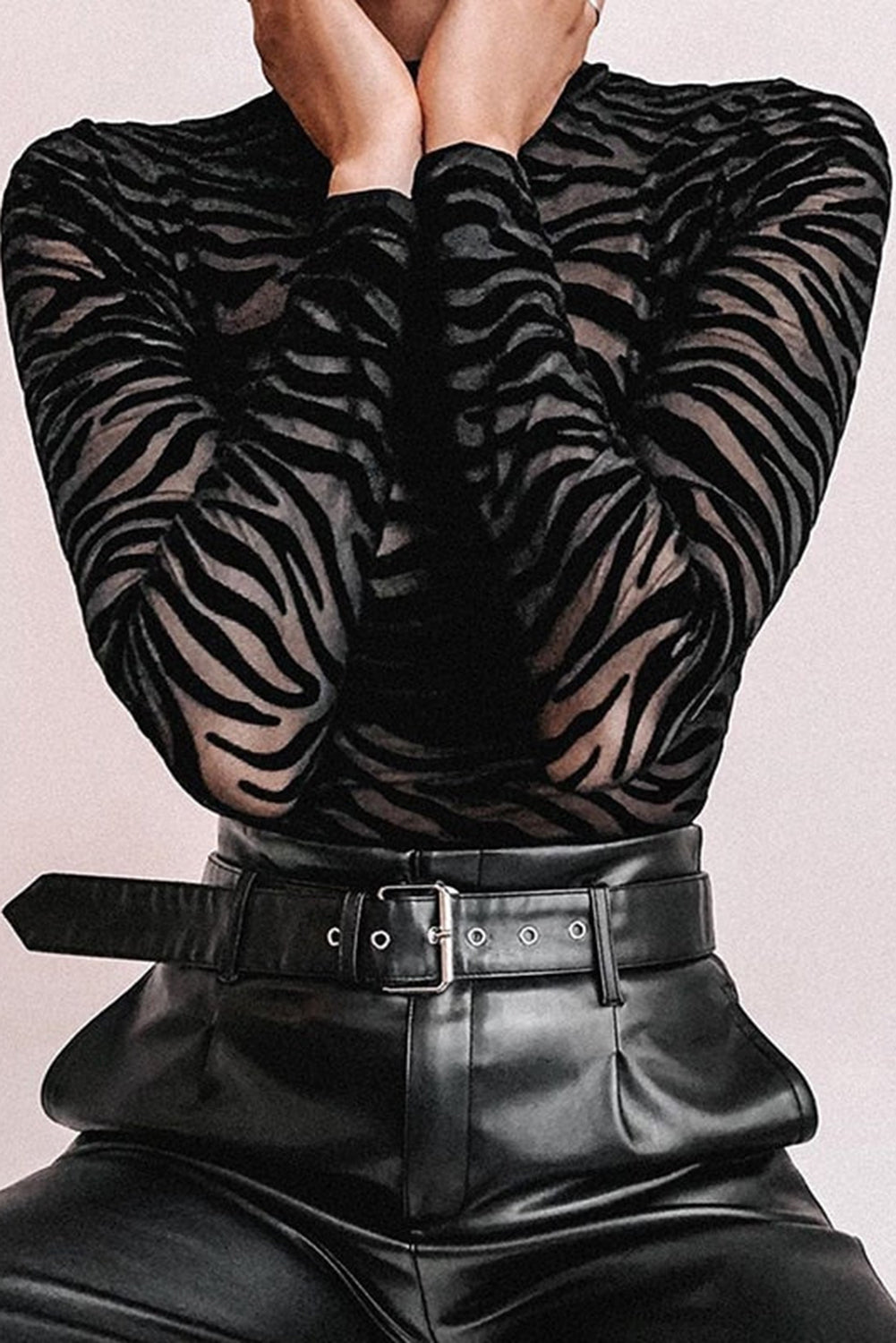 Mock Neck Long Sleeve Zebra Print Bodysuit