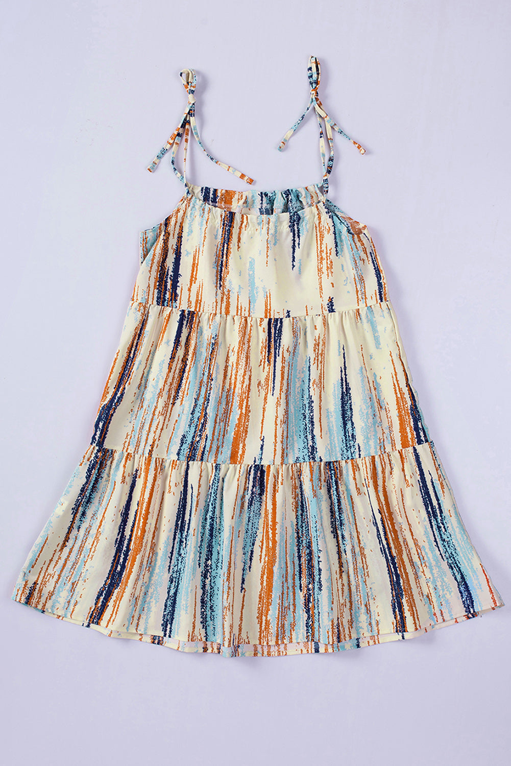 Multicolor Pattern Print Lace-up Spaghetti Strap Shift Mini Dress