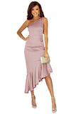 Pink Asymmetric One-shoulder Ruffle Cocktail Party Dress