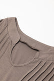Desert Palm Notched Neck Pleated Puff Sleeve Shift T-shirt Dress