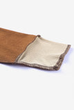 Brown Irregular Color Block Seaming Trim Rib Knit Top