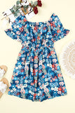 Blue Square Neck Ruffle Floral Dress