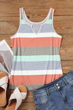 Green Striped Color Block Notched Neck Tank Top