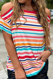 Striped Print Cold Shoulder Relaxed Top
