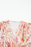 Orange Floral Print Ruffled Bell Sleeve V Neck Bodysuit