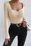 Apricot Square Neck Ruched Textured Knit Top