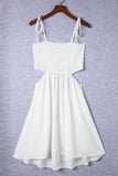 White Smocked Hollow-out Flared Mini Dress