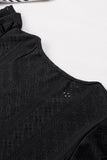 Black Rhombus Textured Ruffle Short Sleeve Blouse