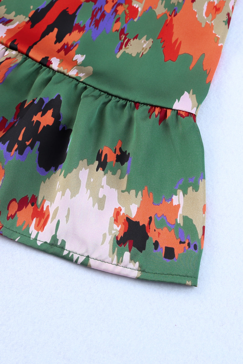 Green Abstract Print Ruffled Drawstring High Waist Mini Dress