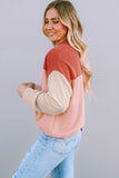 Fiery Red Color Block Long Sleeve Ribbed Loose Top