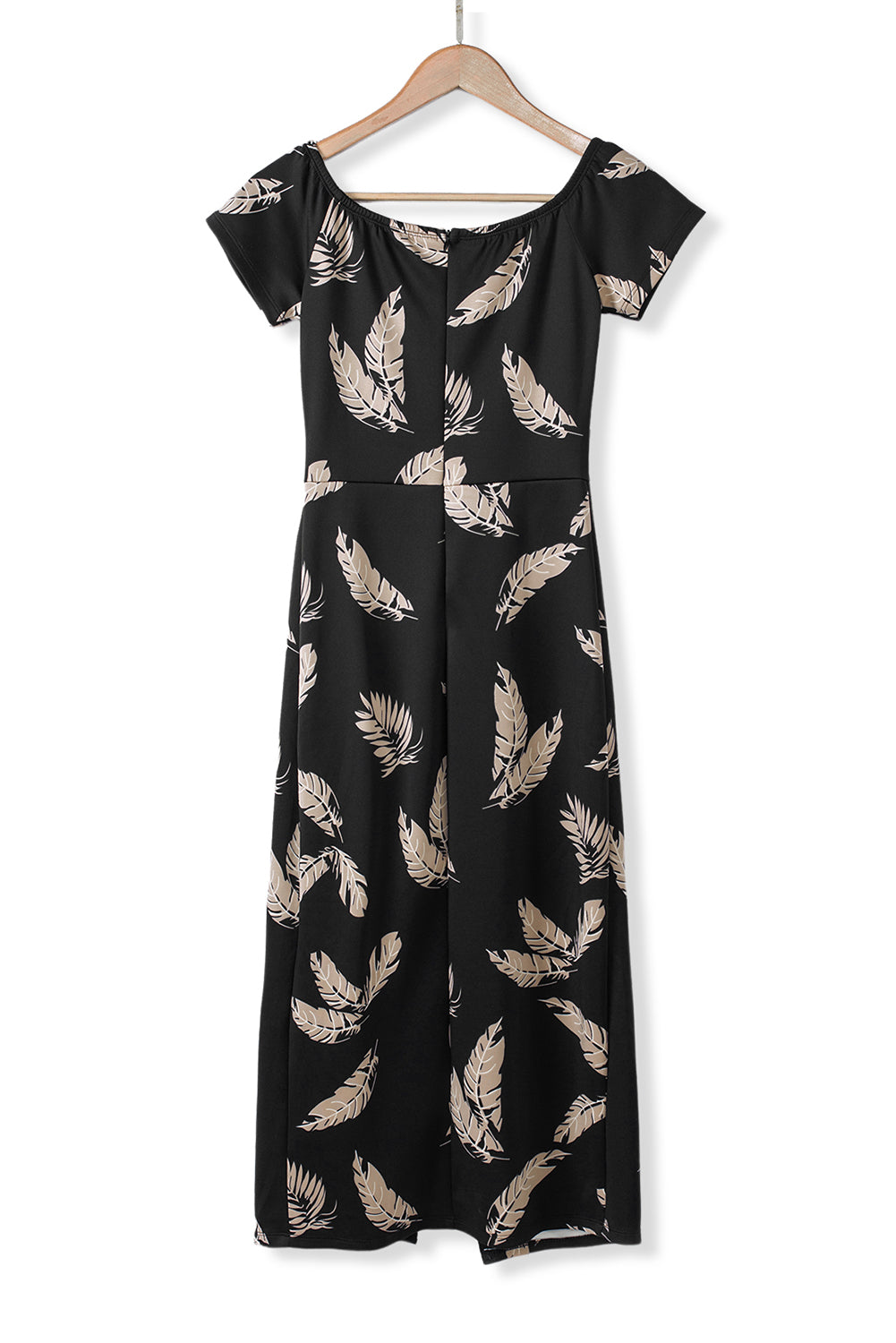 Black Pattern Print Off Shoulder Slit Bodycon Midi Dress