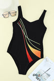 Black Striped Pattern Print Sleeveless One-piece Swimsuit