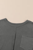 Gray Exposed Seam Patchwork Bubble Sleeve Waffle Knit Top