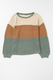 Green Stripe Textured Color Block Bubble Sleeve Baggy Top