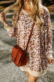 Parchment Leopard Print Side Pockets Long Sleeve Mini Dress