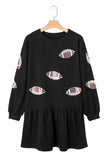 Black Game Day Sequin Rugby Pattern Ruffled Short Dress