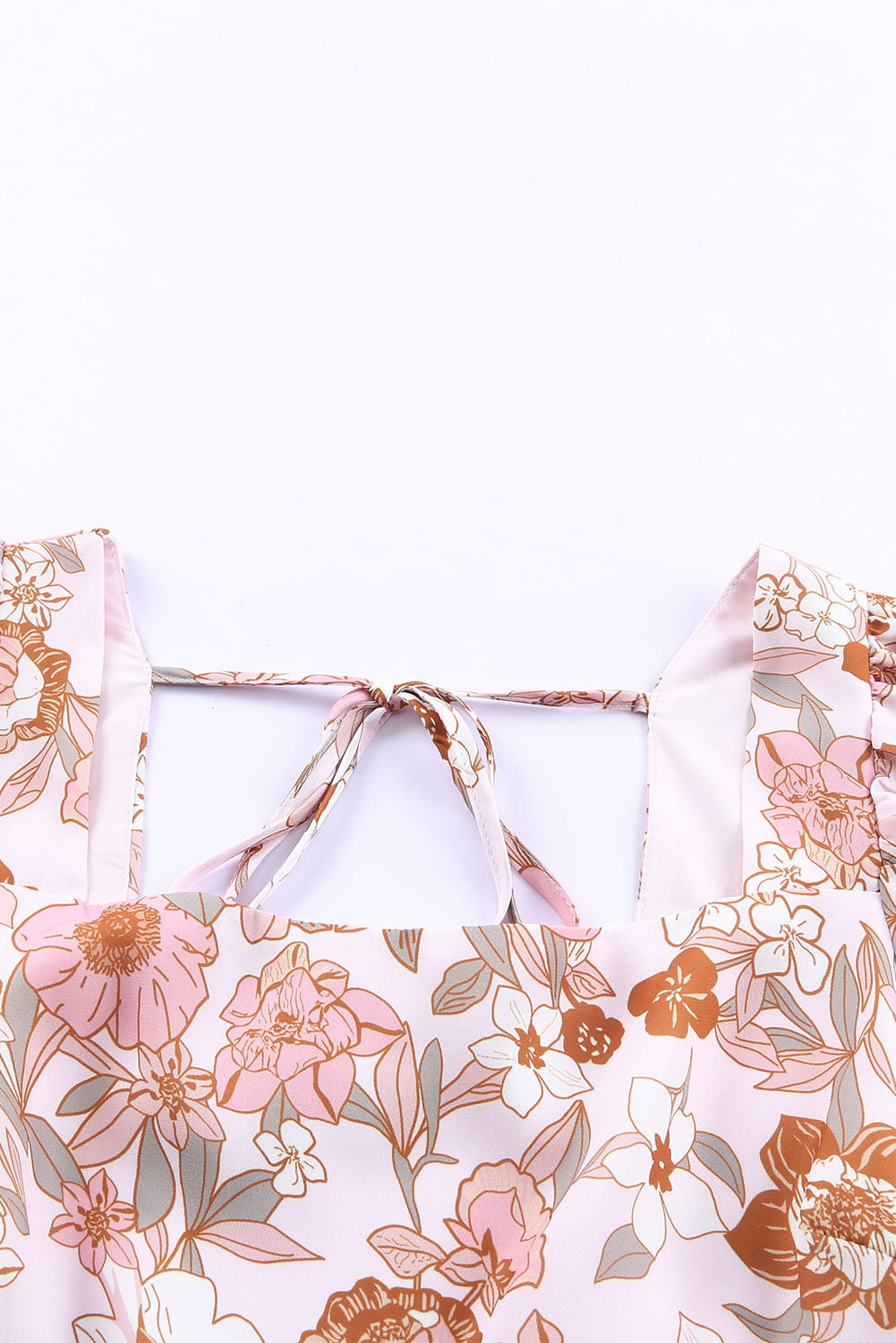 White Floral Print Bow Knot Backless Square Neck Mini Dress