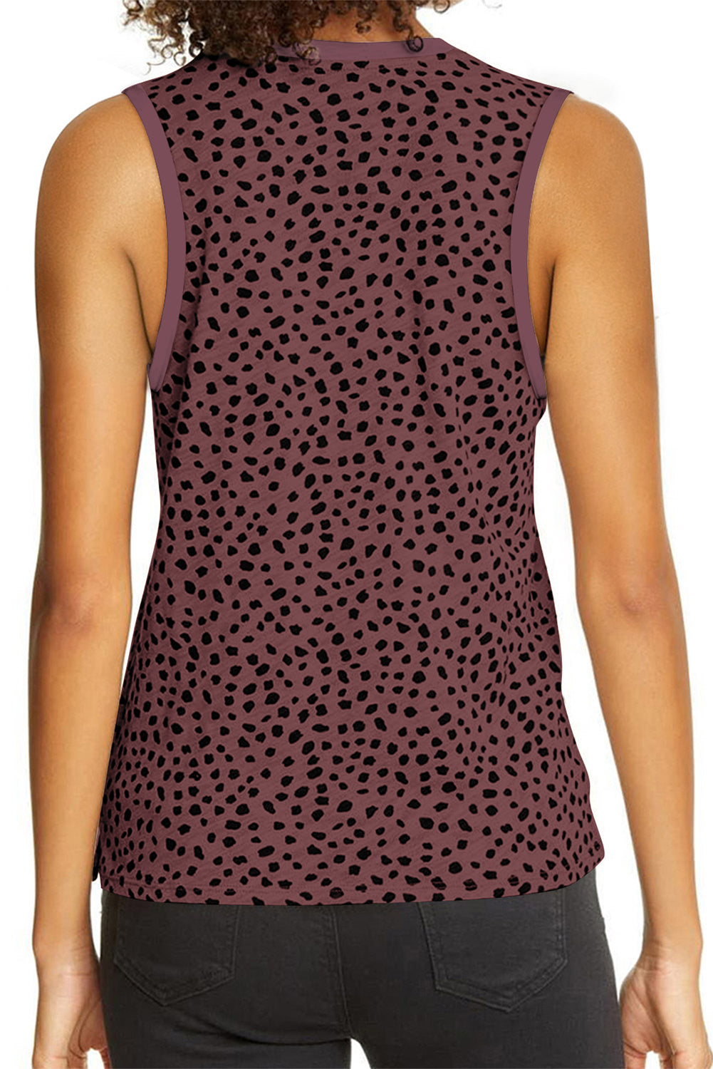 Fiery Red Leopard Print Round Neck Tank Top