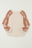 Apricot Western Print Patch Long Sleeve Top
