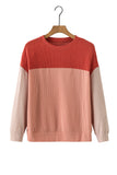 Fiery Red Color Block Long Sleeve Ribbed Loose Top