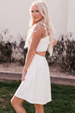 White Smocked Hollow-out Flared Mini Dress