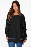 Black Contrast Stitching Split Baggy Sweatshirt