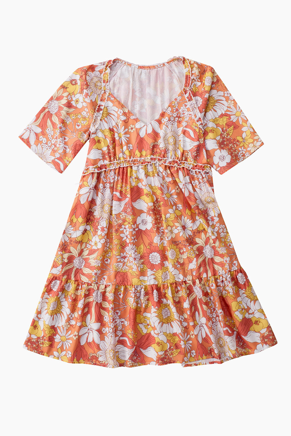 Orange Wide Flutter Sleeve Floral Dress