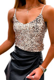 Light French Beige Sequined Adjustable Spaghetti Straps Tank Top
