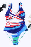 Multicolor Abstract Print Twist High Waist Bikini Swimsuit