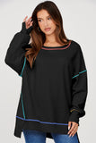 Black Contrast Stitching Split Baggy Sweatshirt