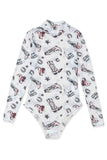 White Rodeo Bound Printed Long Sleeve Bodysuit