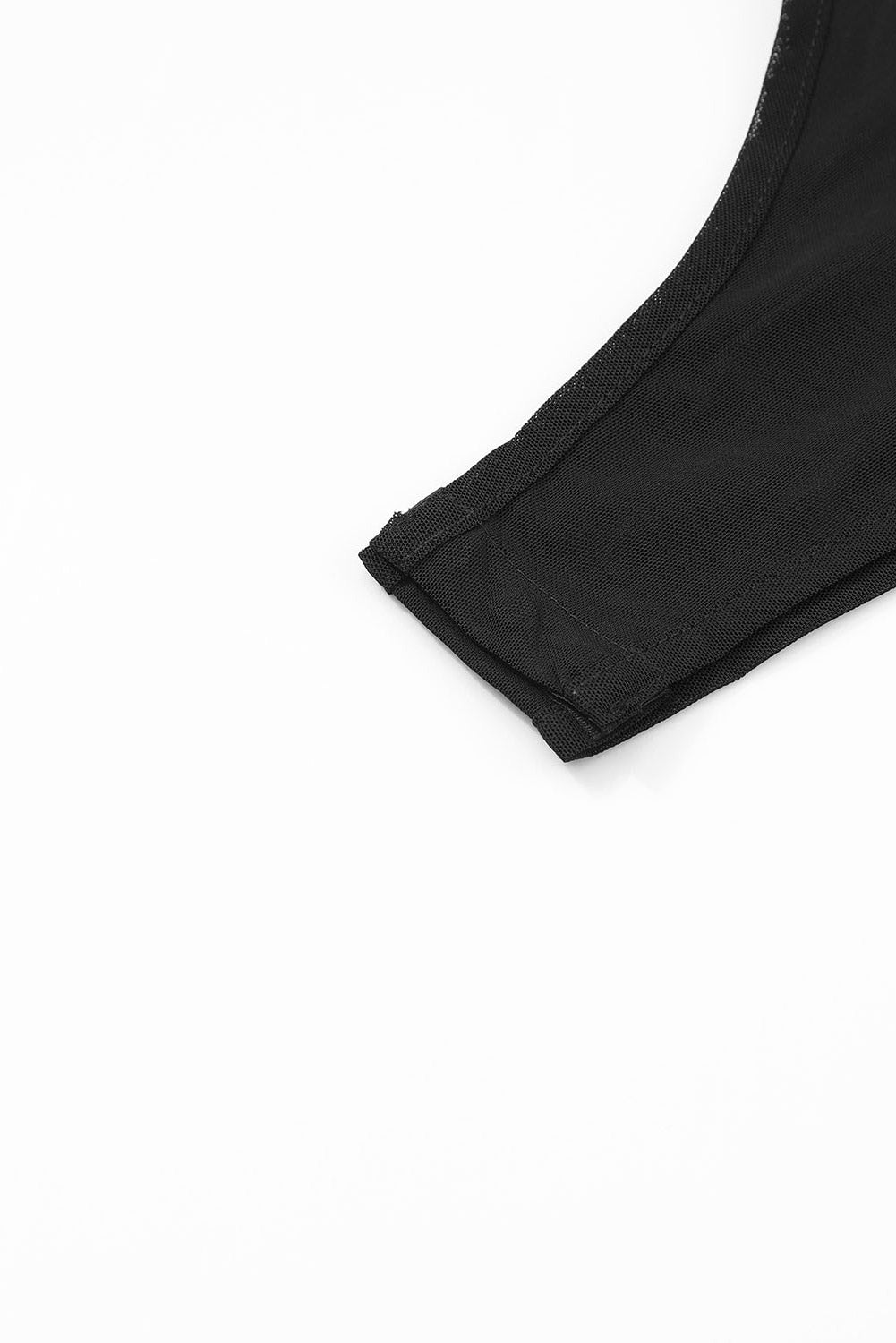 Black Rhinestone Embellished Mesh Long Sleeve Bodysuit