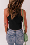 Black Rib Knit Crew Neck Sleeveless Crop Top